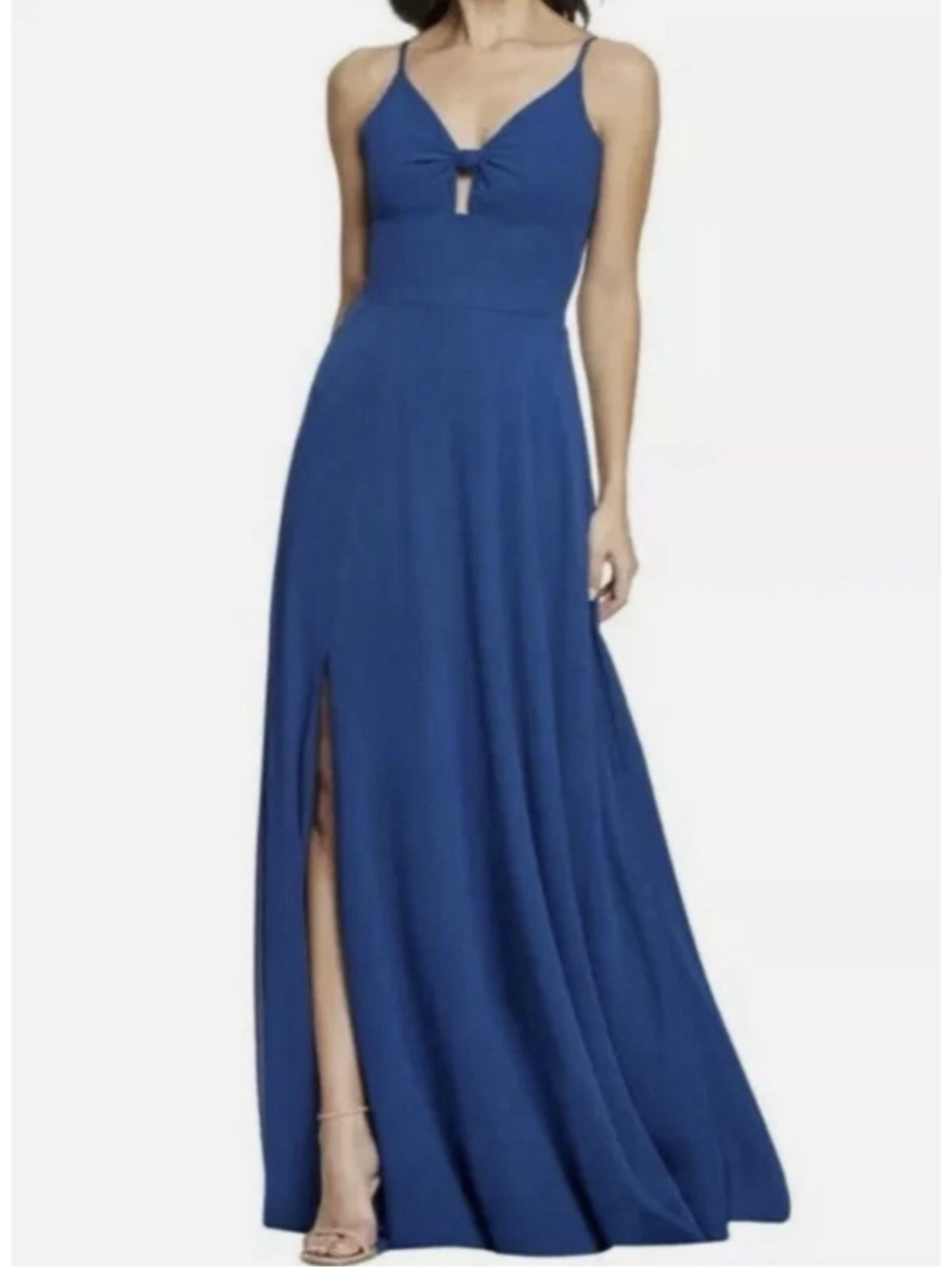 DRESS THE POPULATION Cambria Tie Bodice Evening Maxi Dress XXL In Graphite Blue